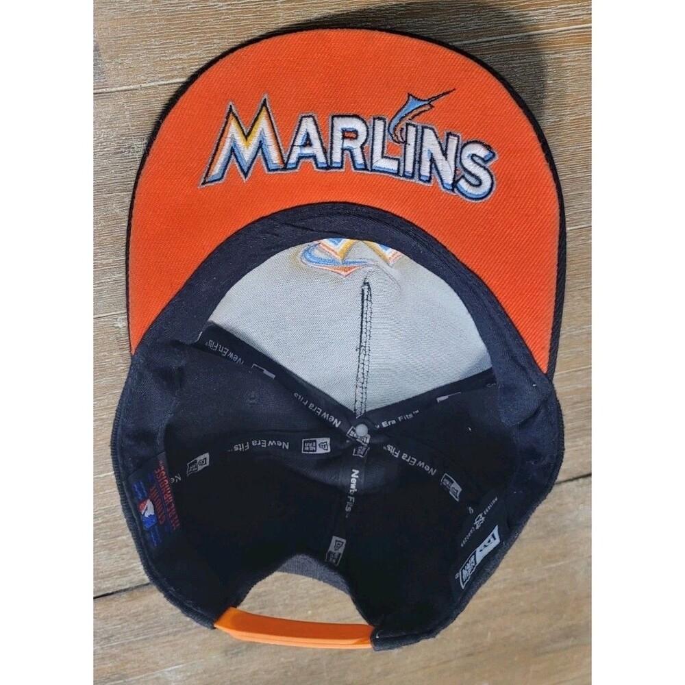 Miami Marlins New Era Hat Black Under Brim Embroidered Cap Snapback Wool Orange